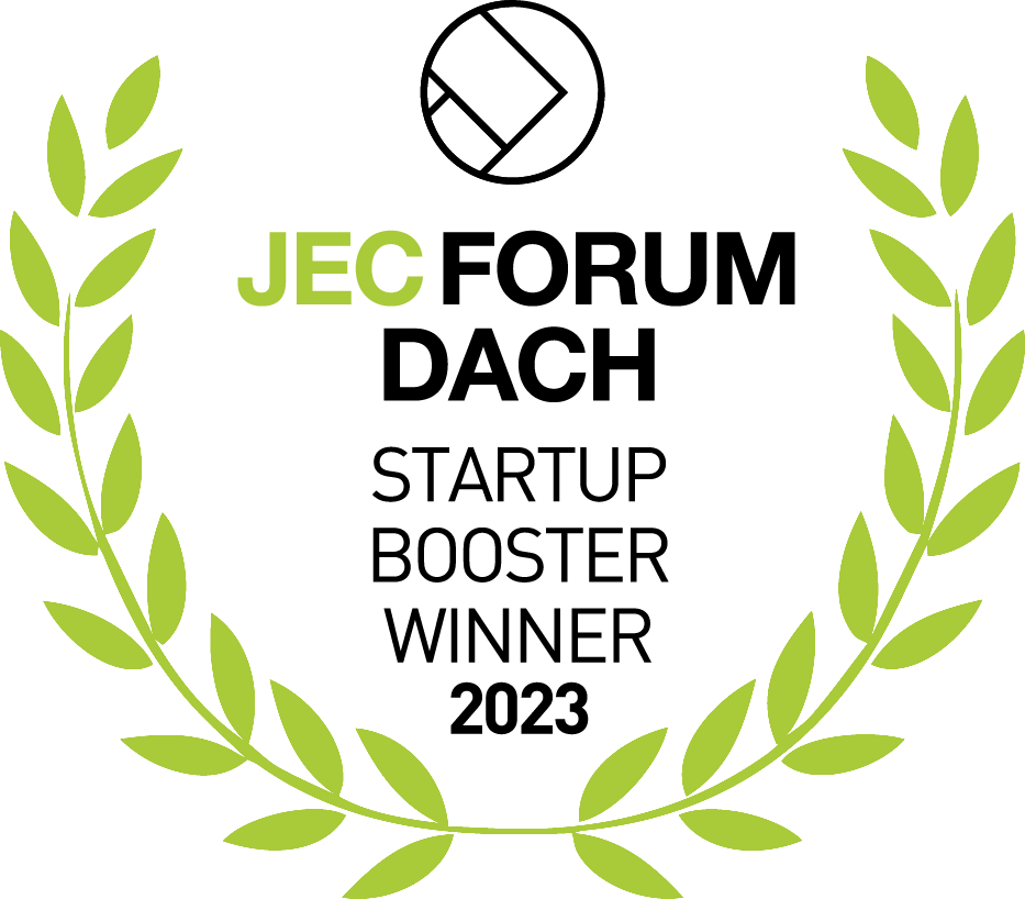 Das Bild zeigt die Auszeichnung des JEC Forum Dach - Startup Booster Winner 2023